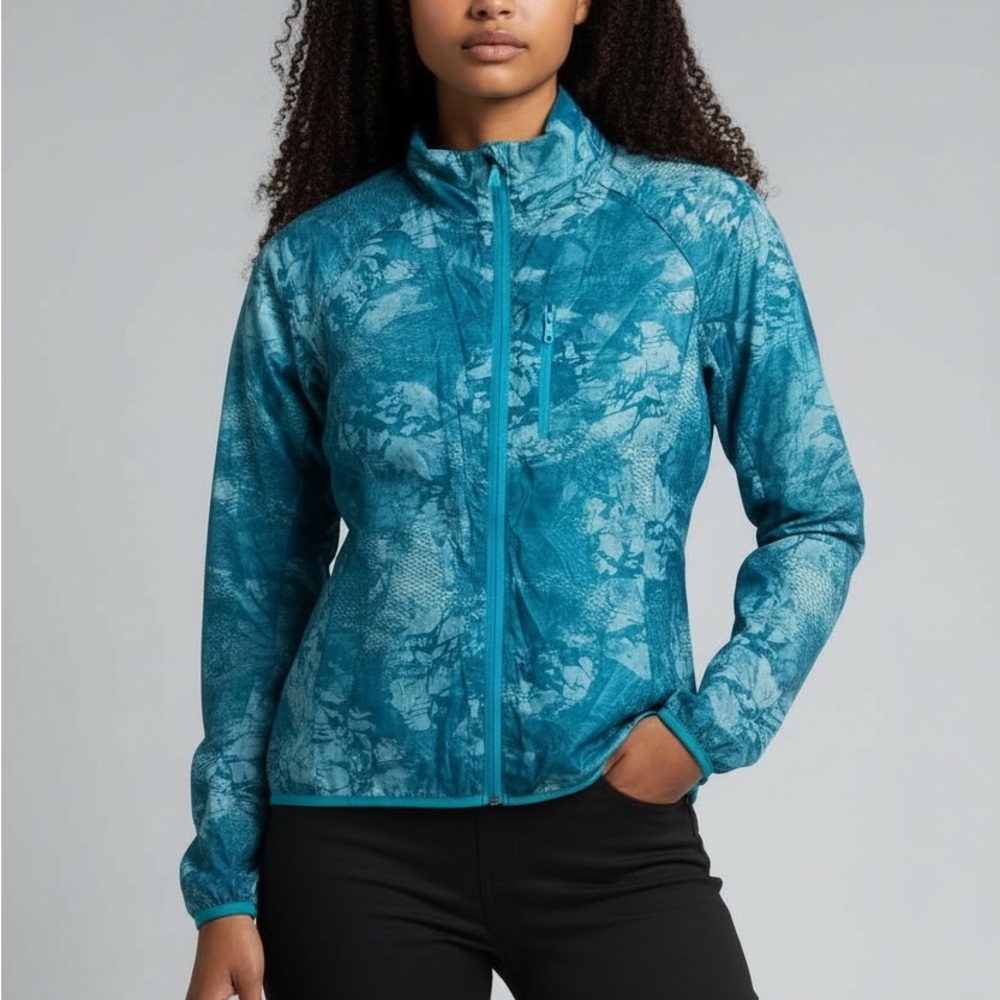 Merrell Womens Lightweight Jacket Teal Abstract Print